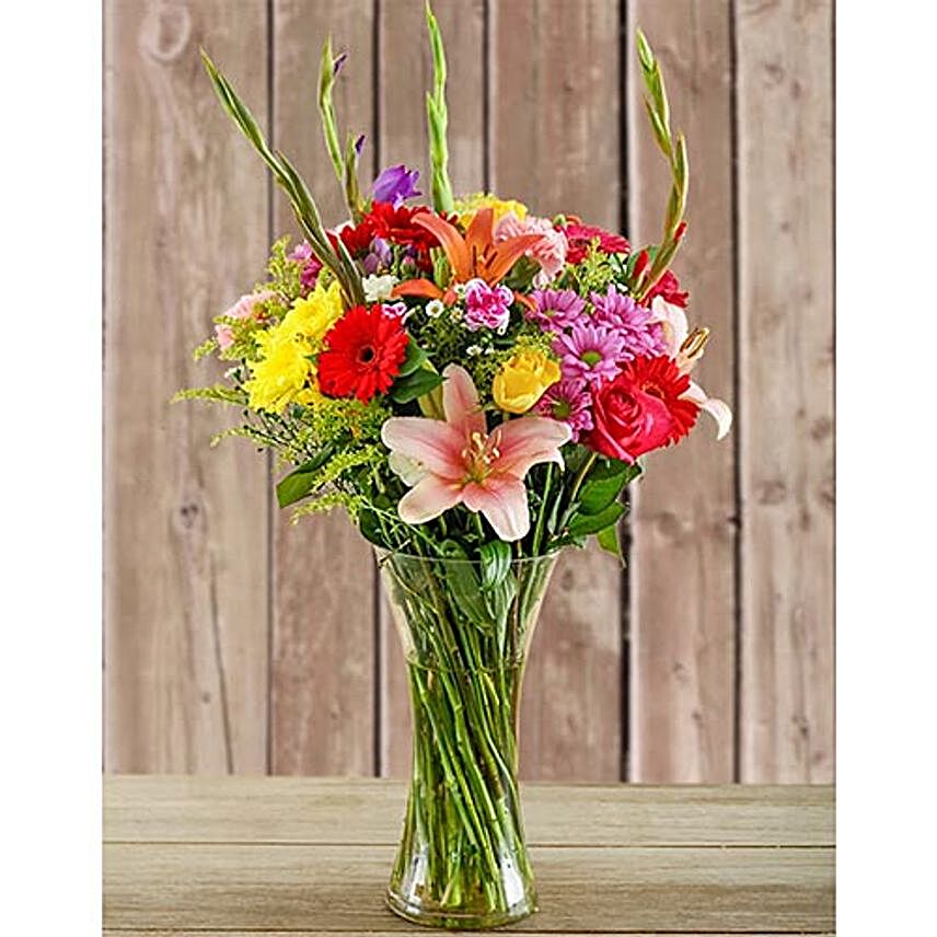 Glass Vase Of Colourful Flowers:Send Flowers to South Africa