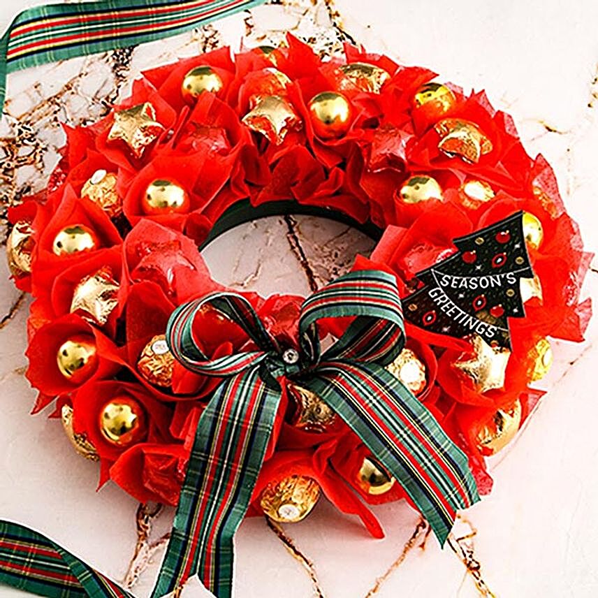 Red And Golden Chocolate Wreath:Send Christmas Gifts to South Africa