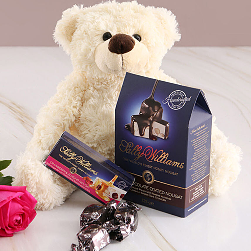 White Teddy And Chocolates Combo