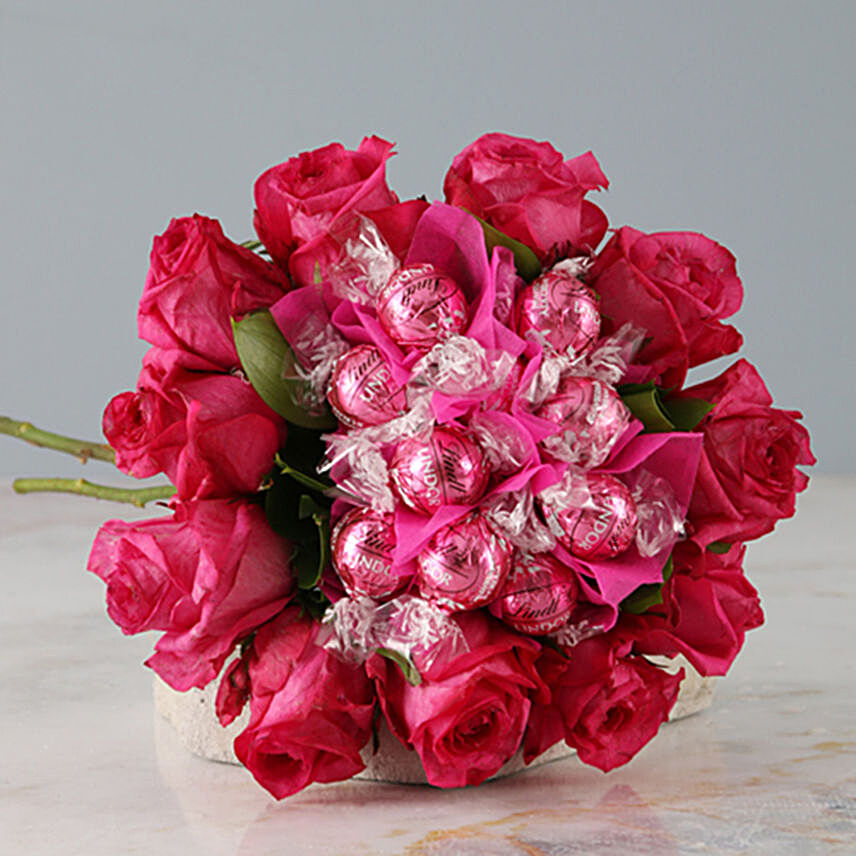 Pink Roses And Lindt Arrangement:Rose Day Gift Delivery in South Africa