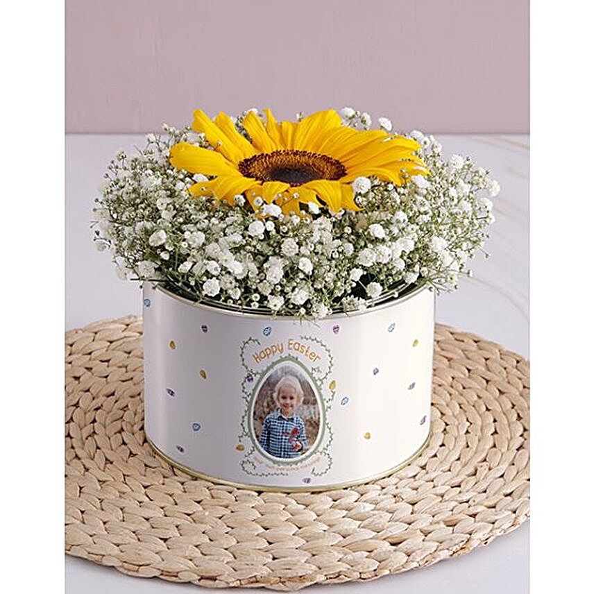 Personalised Happy Easter Sunflower Tin:Send Easter Gifts to South Africa