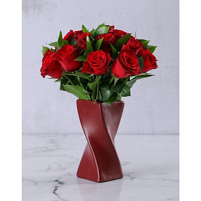 Twisty Vase With Red Roses