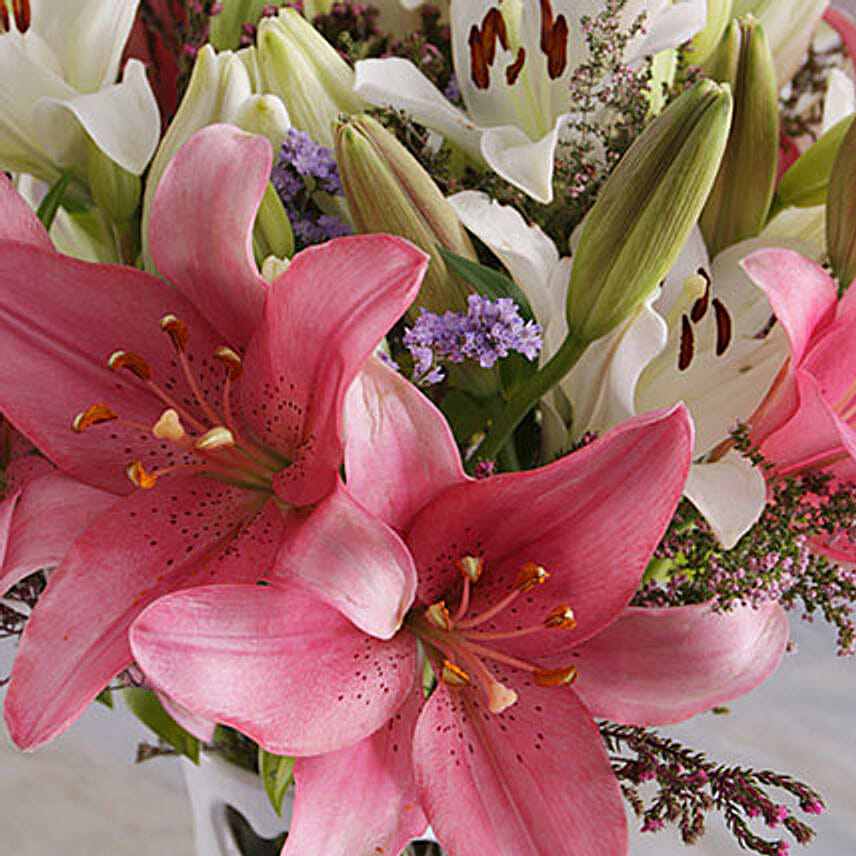 Asiflorum Lilies In Heart Pattern Vase