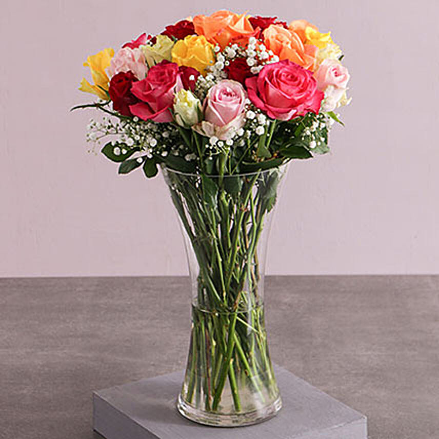 Mixed Roses And Million Stars In A Vase