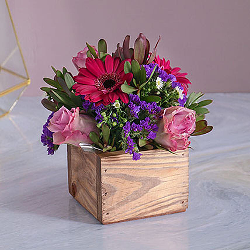 Vibrant Floral Wood Crate