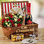 Romantic Roses And Picnic Basket For Two