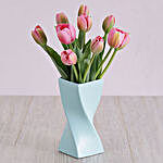 Pink Tulips In Blue Twist Vase