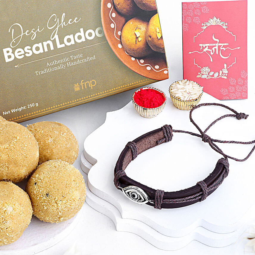 Evil  Eye Bracelet Rakhi N Besan Ladoo Combo