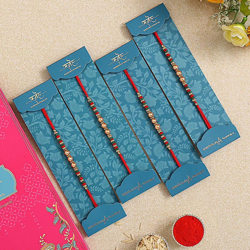 4 Pearl Mauli Rakhis With Soan Papdi And Almonds