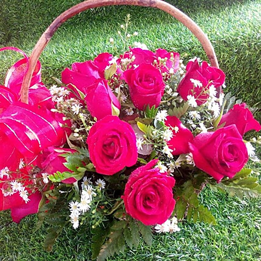 Beautiful Red Rose Basket Arrangement