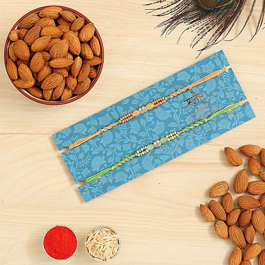 Designer Stone Rakhi Combo And Healthy Almonds