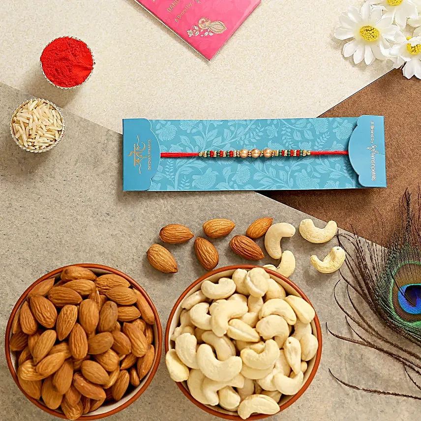 Pearl Mauli Rakhi With Almonds And Cashew