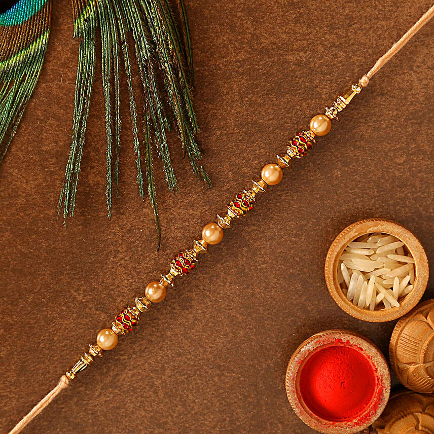 Pearl Studded And Mauli Rakhis Set Of 4