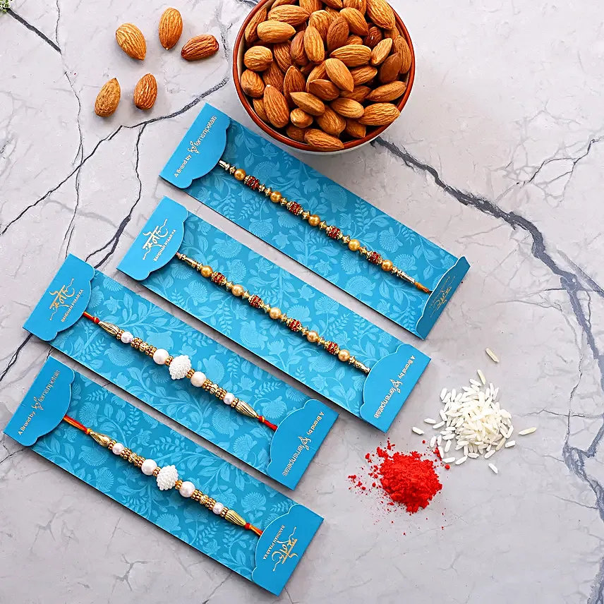 Pearl Studded Mauli Rakhi Set And Healthy Almonds