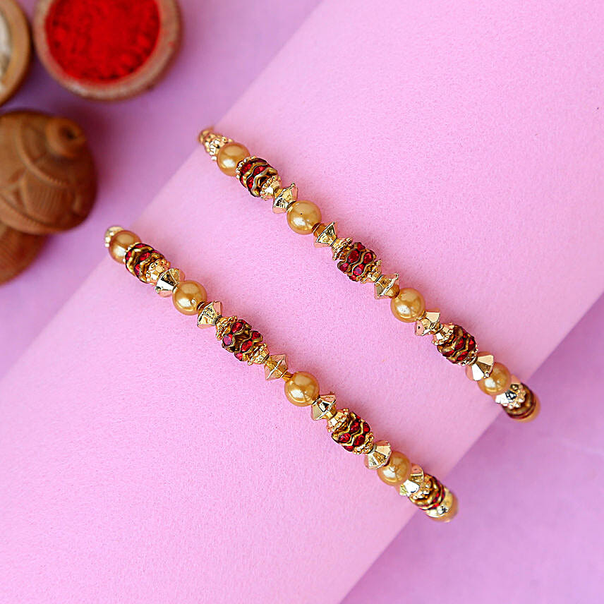 Traditional Pearl Studded Rakhis Set Of 2