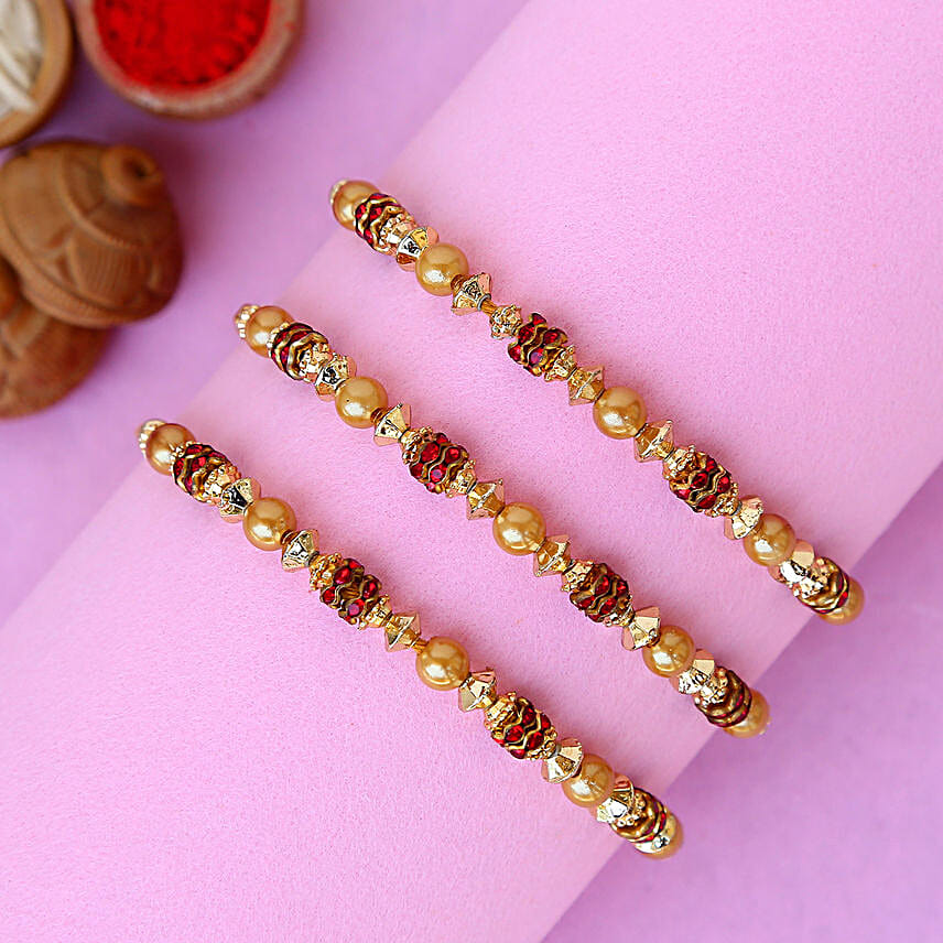 Traditional Pearl Studded Rakhis Set Of 3
