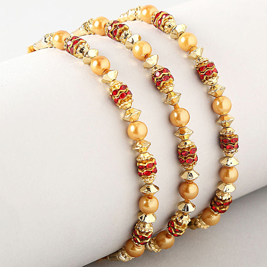 Traditional Pearl Studded Rakhis Set Of 3