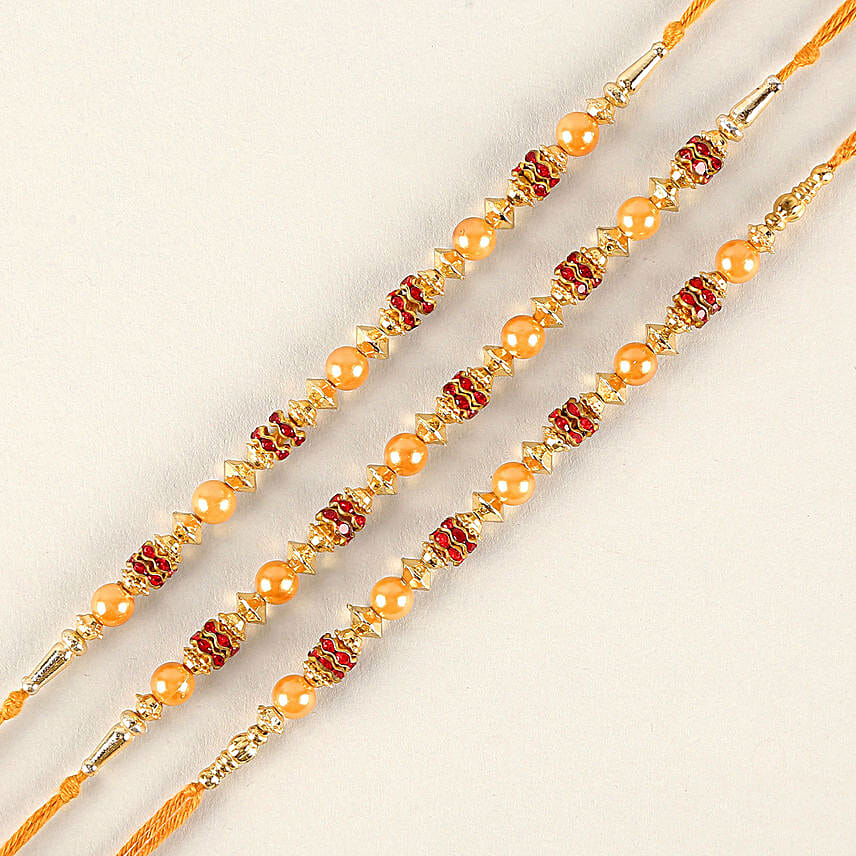 Traditional Pearl Studded Rakhis Set Of 3