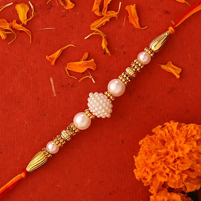 White Pearl Mauli Rakhi With Soanpapdi And Almonds