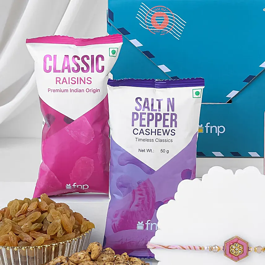 Designer Rakhi Gift Box with Snacks N Tabletop Token