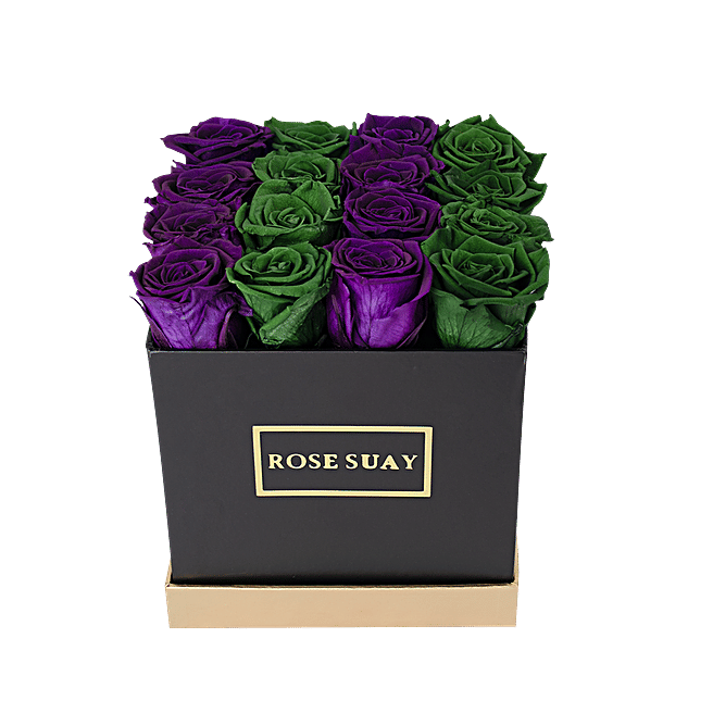 Juniper Green And Purple Forever Roses Box thailand Gift Juniper
