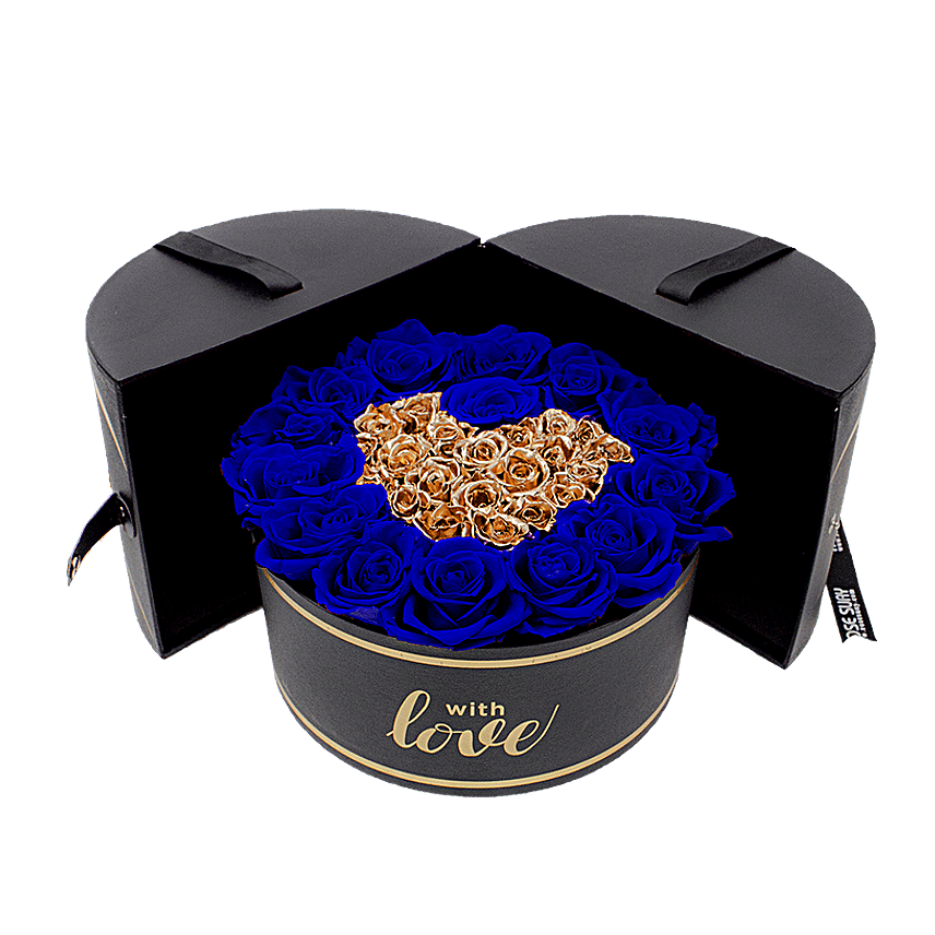 Azure Blue And 24K Gold Forever Roses Box