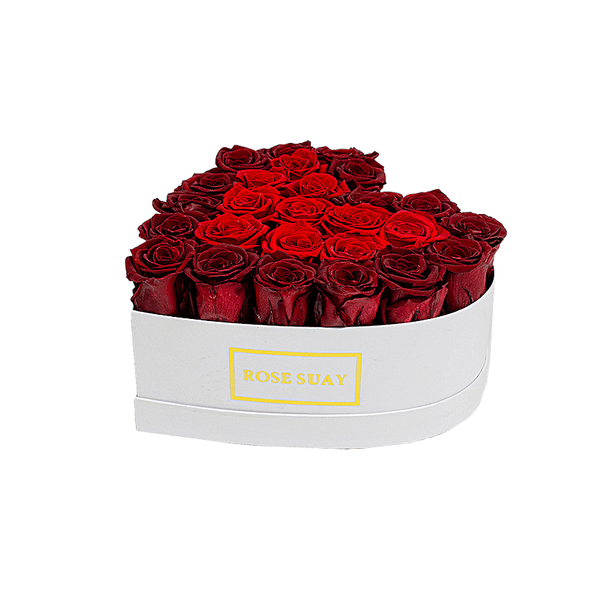 Shades Of Red Eternity Roses Heart Box