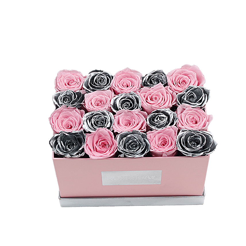 Soft Pink And Silver Eternity Roses Rectangular Box