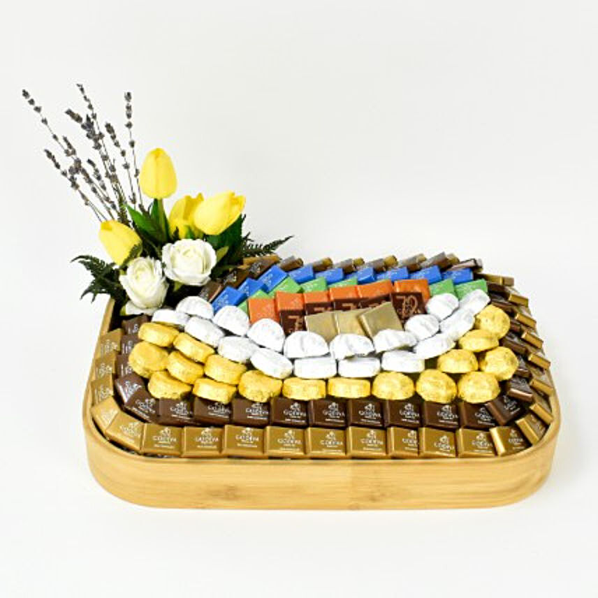 Godiva Chocolates and Flowers Arrangement