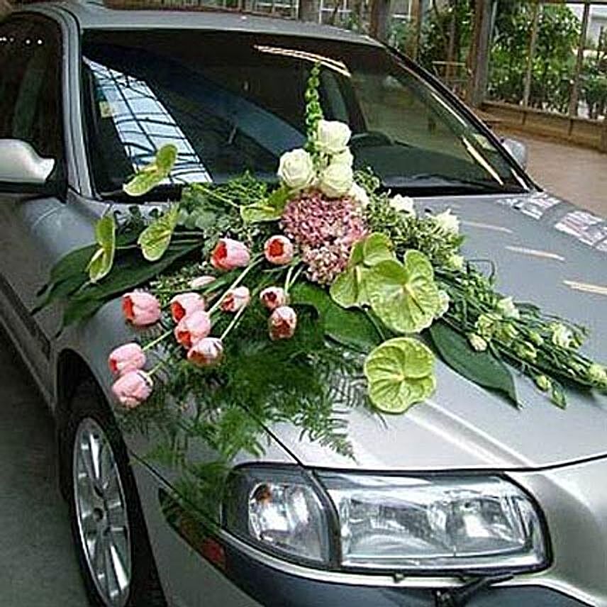 Premium Photo  Wedding car decoration
