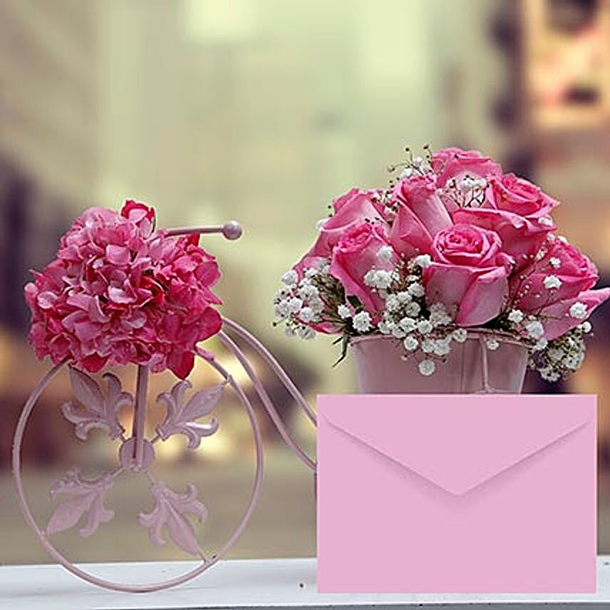 Floral Cycle Arrangement With Greeting Card