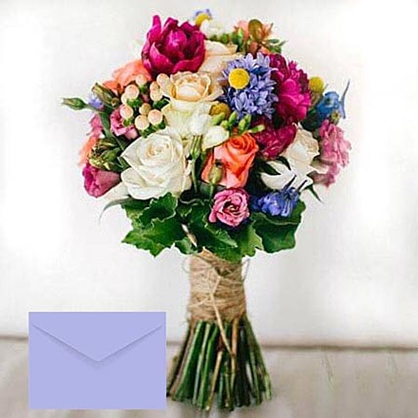 Mixed Roses Bouquet With Greeting Card:Gift Combos to UAE