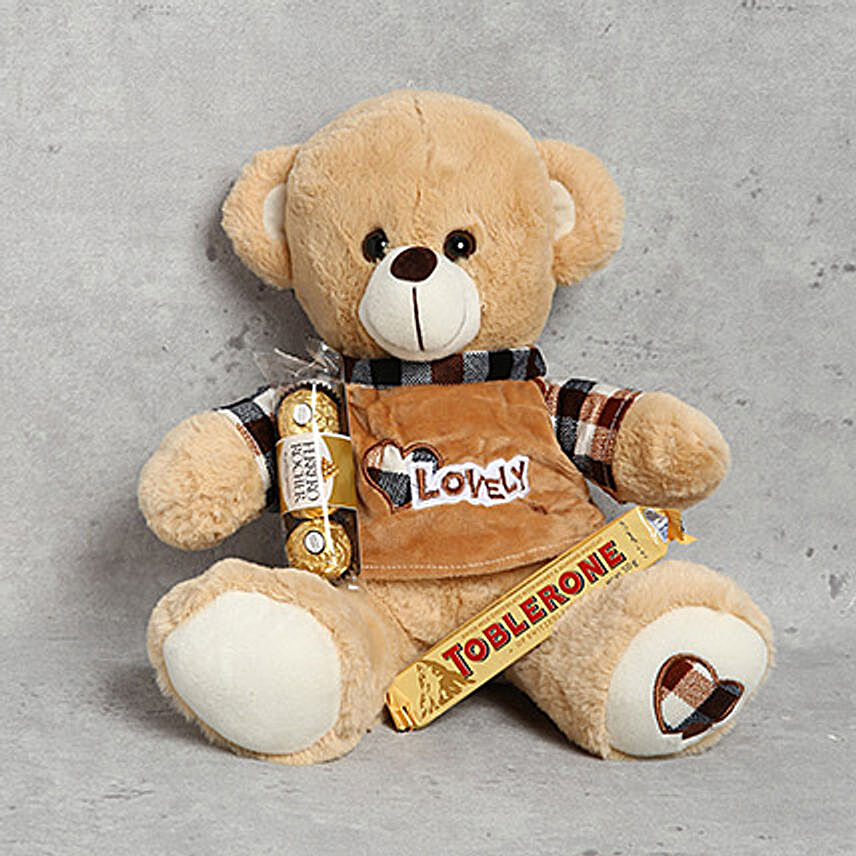 Adorable Teddy Bear and Chocolates Combo
