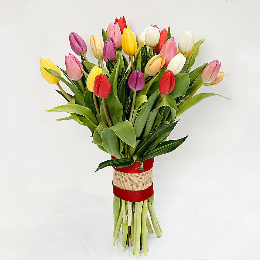 25 Vibrant Tulips Bunch:Dubai Flower Delivery