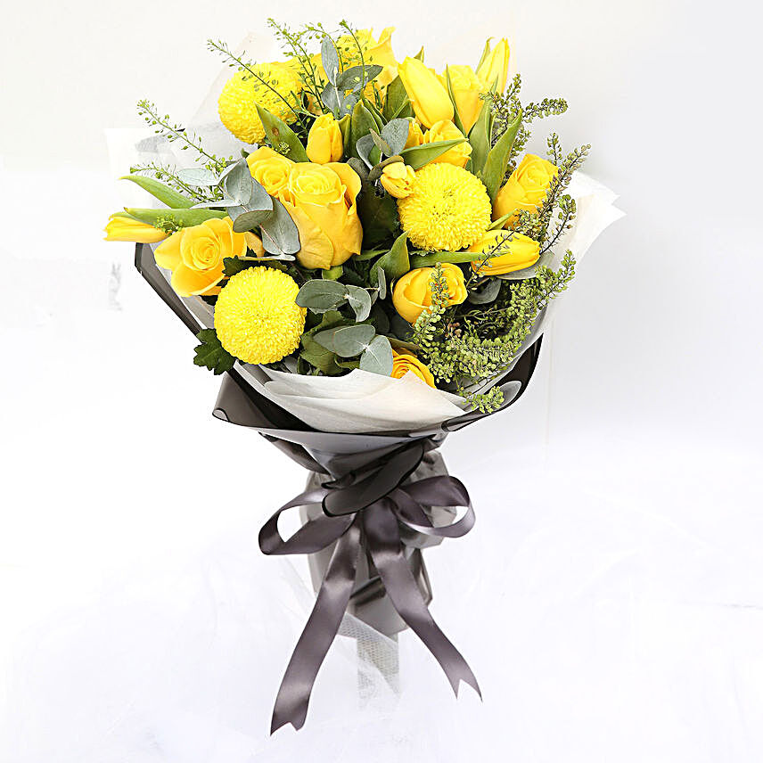 Summer Sunshine Bouquet Of Roses and Tulips