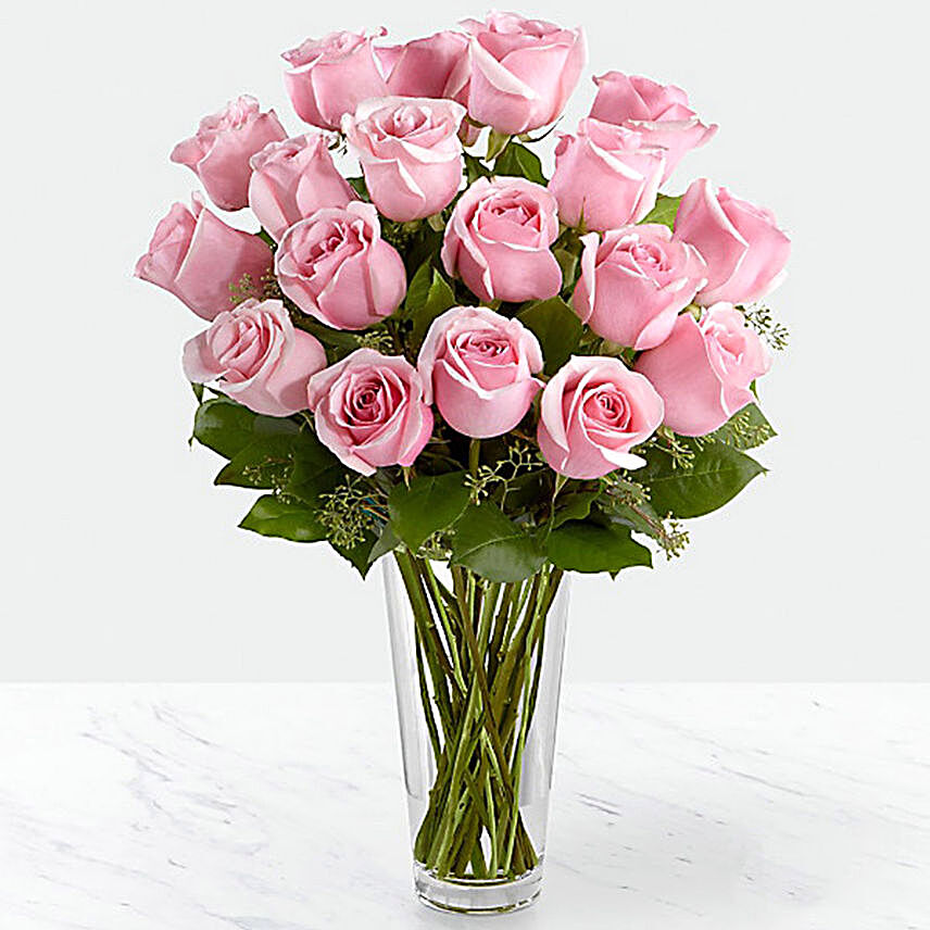 Vase Of Delicate Pink Roses:Birthday Flowers to UAE