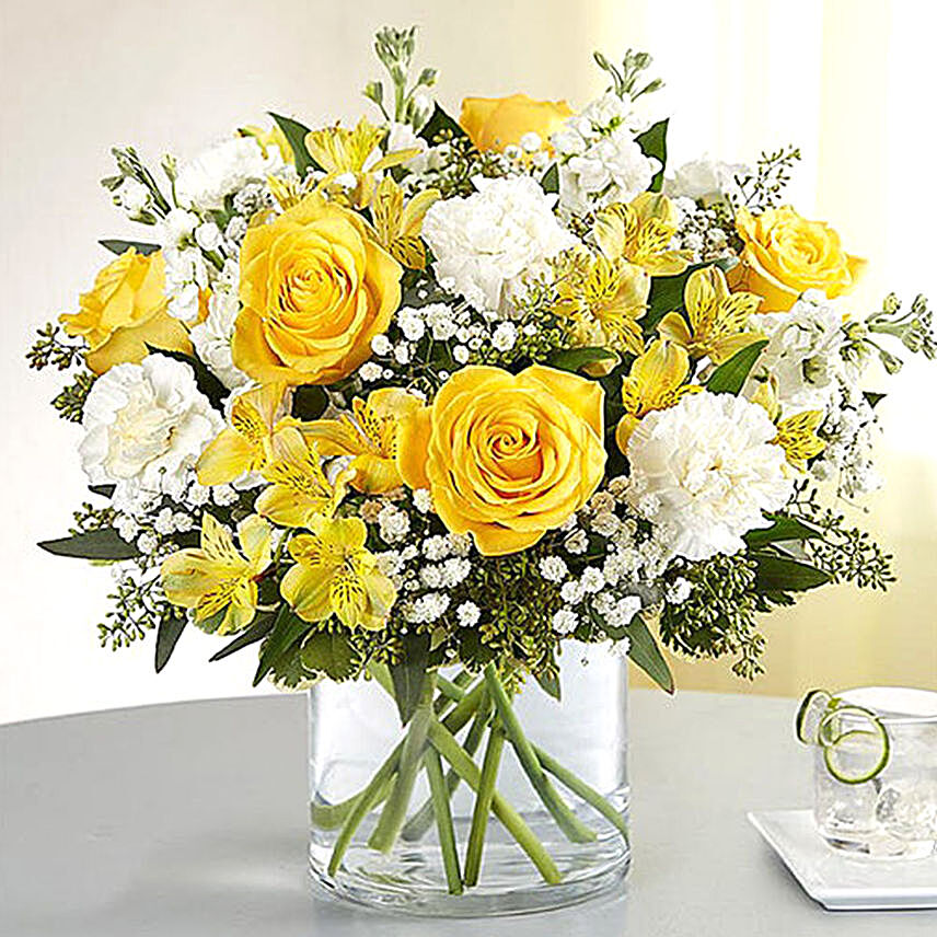 Yellow and White Mixed Flower Vase