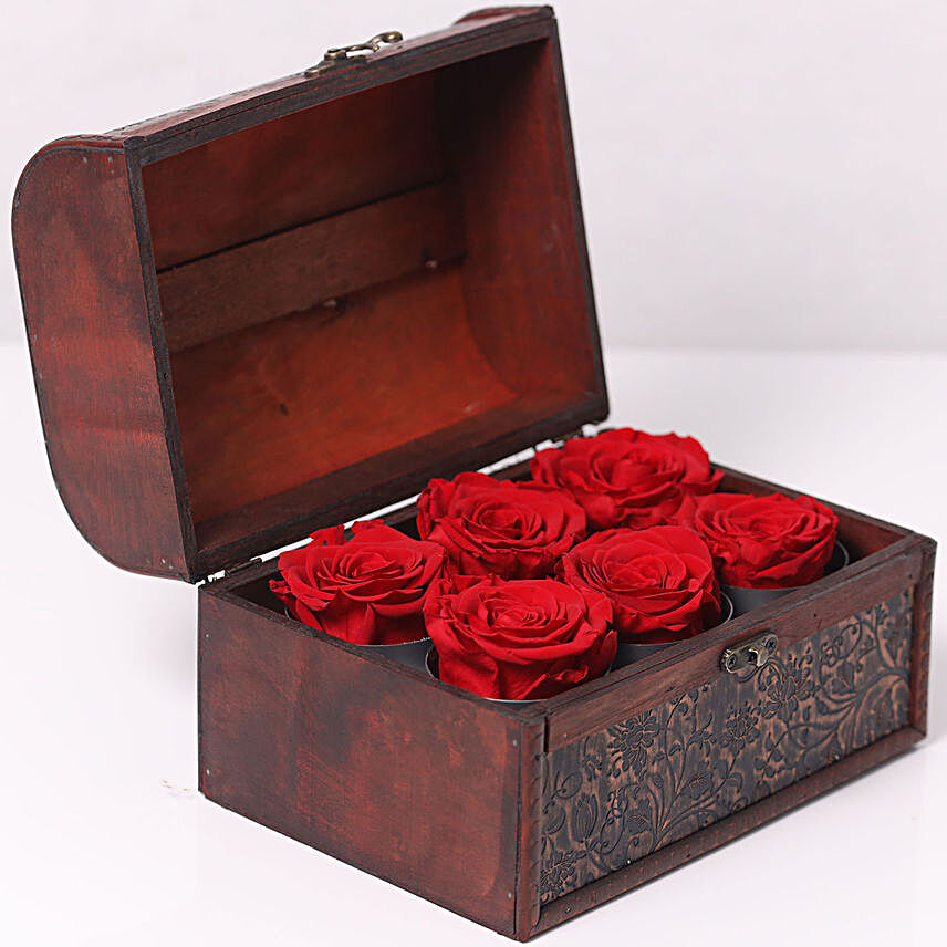 6 Red Forever Roses In Treasure Box:Send Forever Roses to UAE