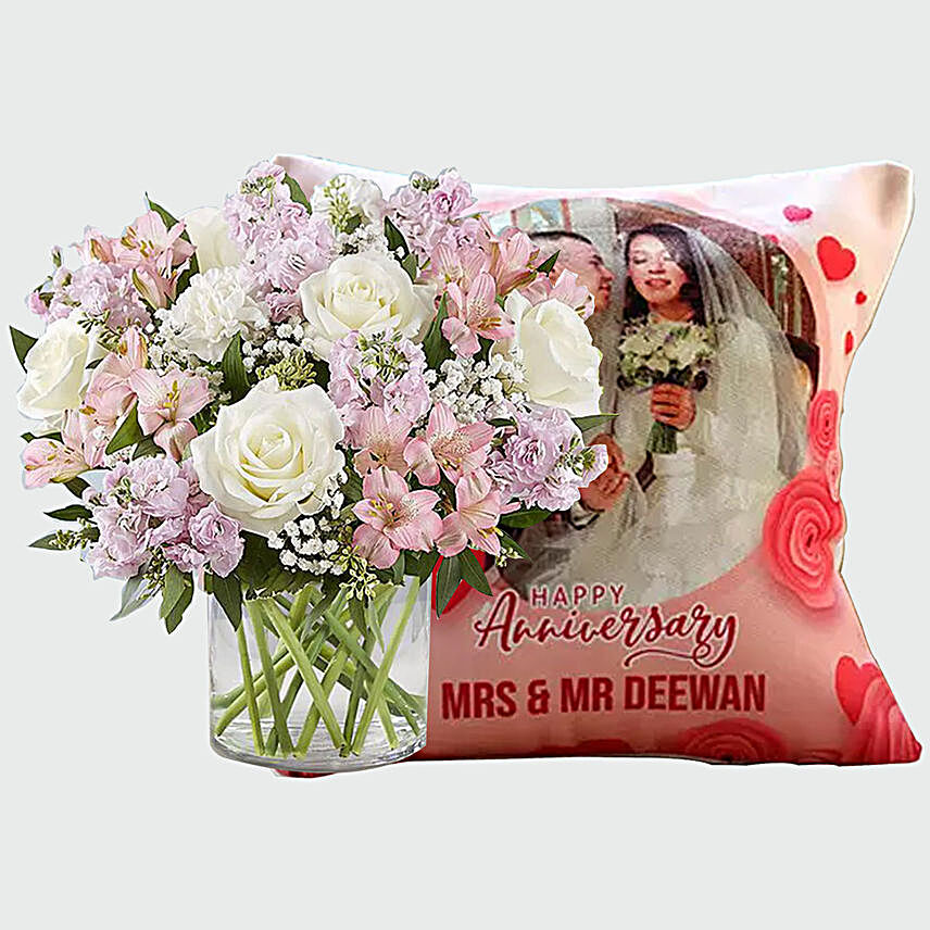 White Roses and Personalised Cushion