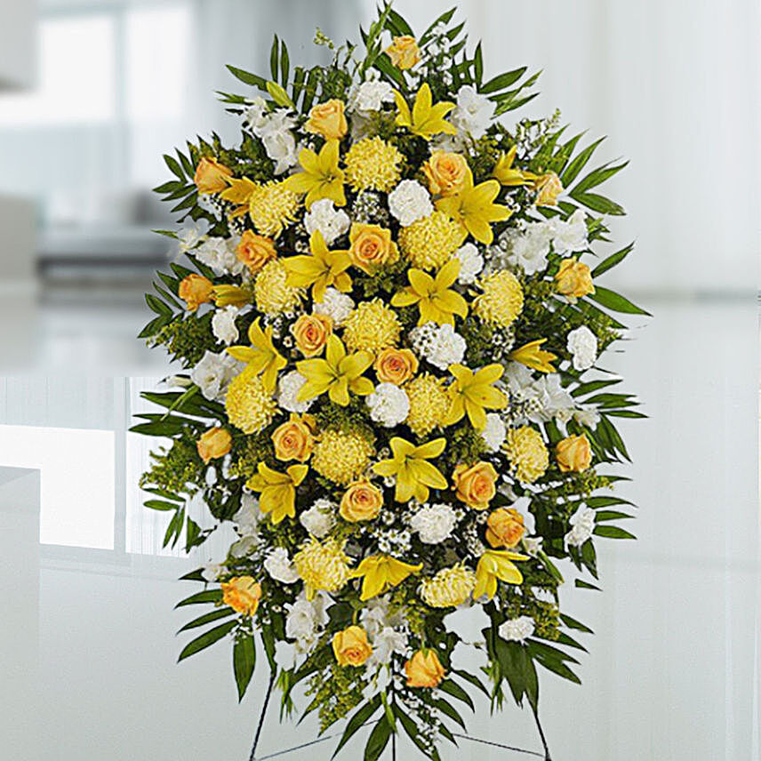 Happy Yellow Flower Stand:Same Day Flower Arrangements in Dubai UAE