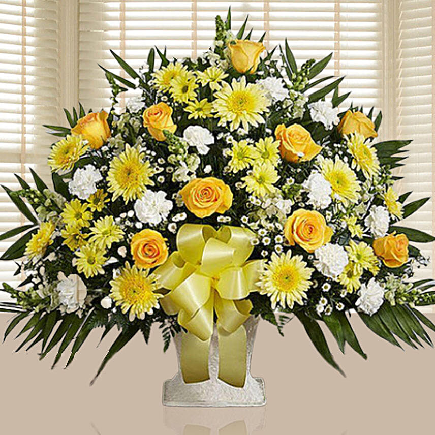Luxurious Yellow N White Flower Arrangement:Same Day Gift Delivery in UAE