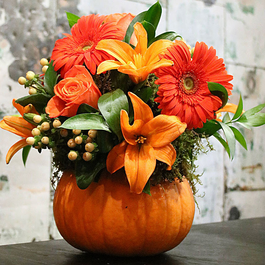 Pumpkin Floral Arrangement:Send Chinese New Year Gifts to UAE
