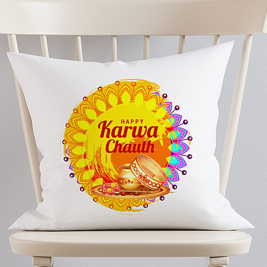 Karva Chauth Wishes White Cushion