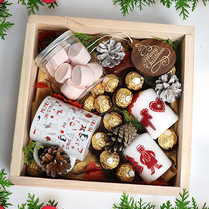 Christmas Wishes in Wooden Tray:Christmas Gift Hampers to UAE