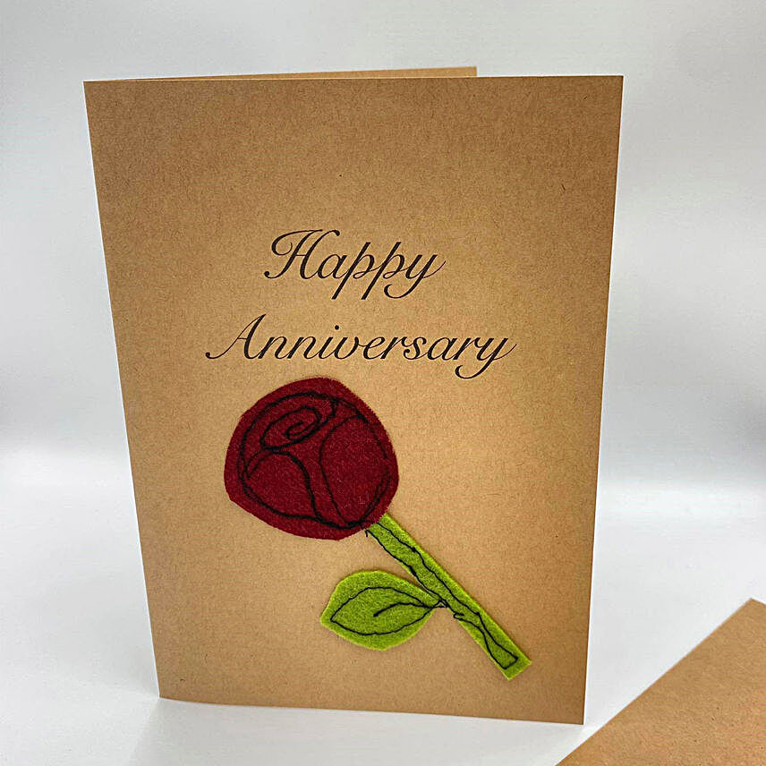 Happy Anniversary Red Rose Handmade Greeting Card