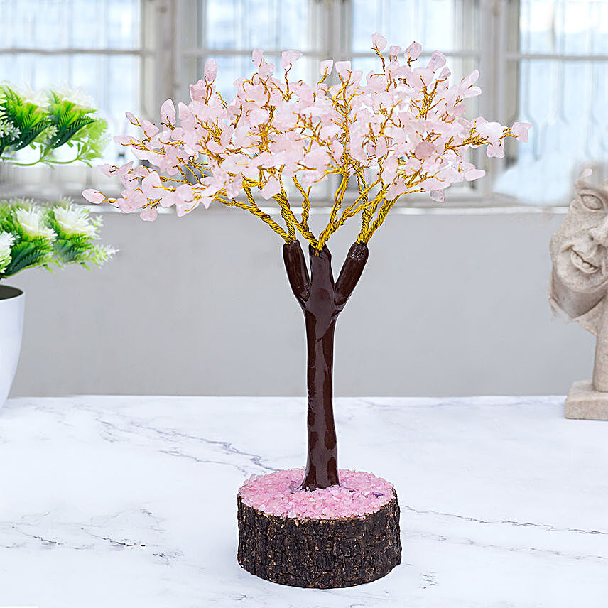 Light Pink Rose Quartz Stone Tree Showpiece