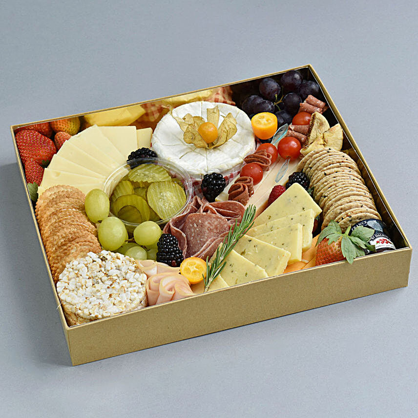 Small Cheese Box with Condiments:Anniversary Gift Hampers to UAE