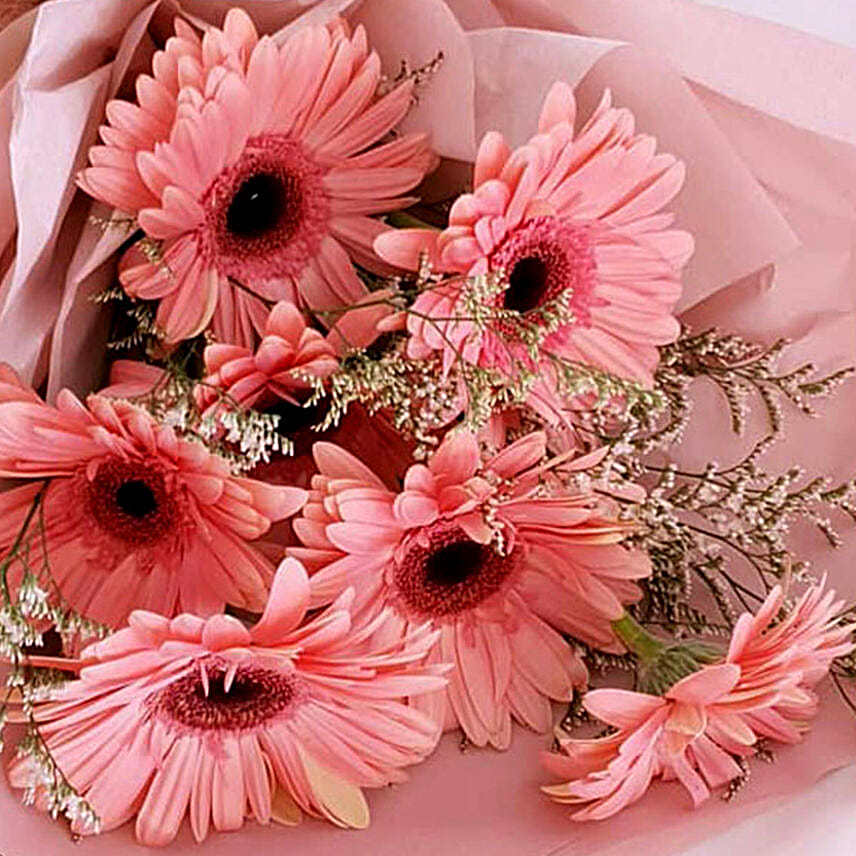 Elegant Pink Gerberas Beautifully Tied Bouquet