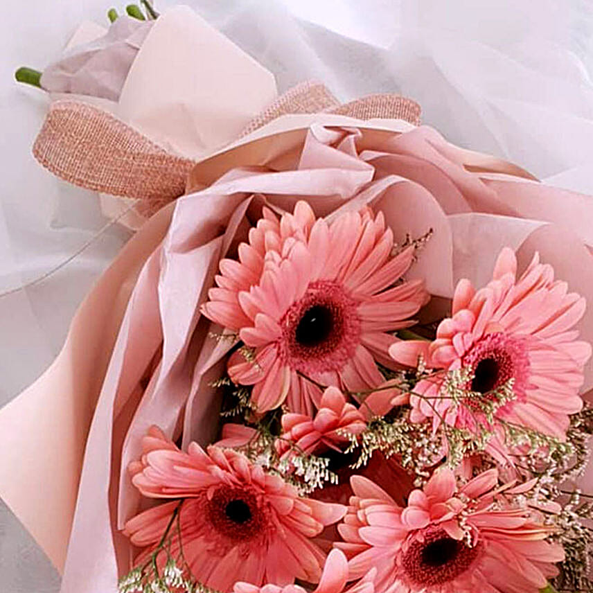 Elegant Pink Gerberas Beautifully Tied Bouquet