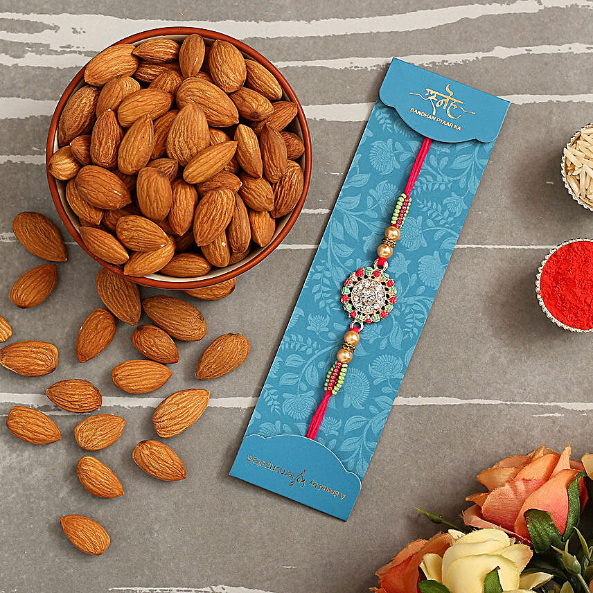 American Diamond Floral Rakhi And Healthy Almonds:New Arrival Gifts to UAE